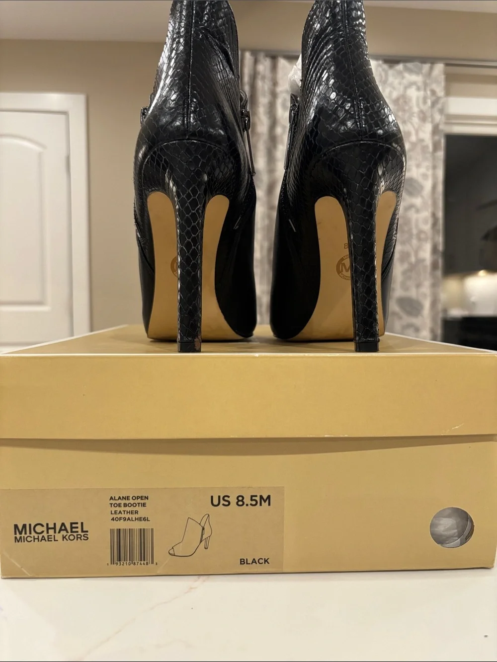 Michael Kors Black Leather Open-Toe High-Heel Ankle Boots